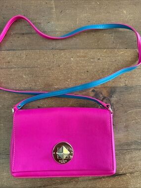 Kate Spade dark neon pink and neon blue crossbody leather bag